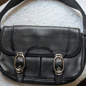 COLE HAAN ALEXA BLACK LEATHER BAGUETTE BUCKLE SHOULDER BAG